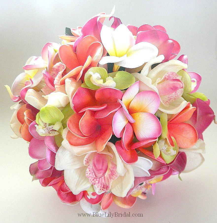 Wedding - The Cassie Beach Wedding Bouquet in Pink, Coral, Coconut and Lime/ Style #100