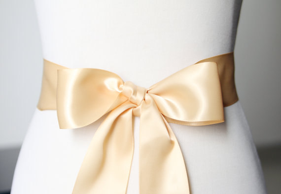 Hochzeit - 2 Inch Wide Double Sides Ribbon Sash Belt - Bridal Bridesmaids Flower Girl Sashes Belts - Wedding Dress Party Dress - Gold Golden Champagne