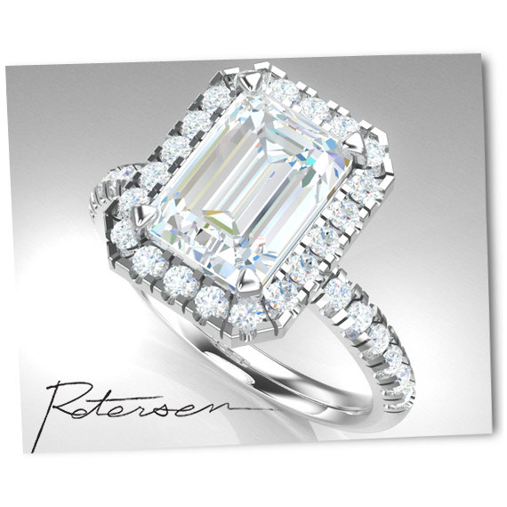 Hochzeit - Emerald Cut Engagement Ring - Cubic Zirconia Halo Engagement Ring - Cubic Zirconia Promise Ring - Valentine's Day