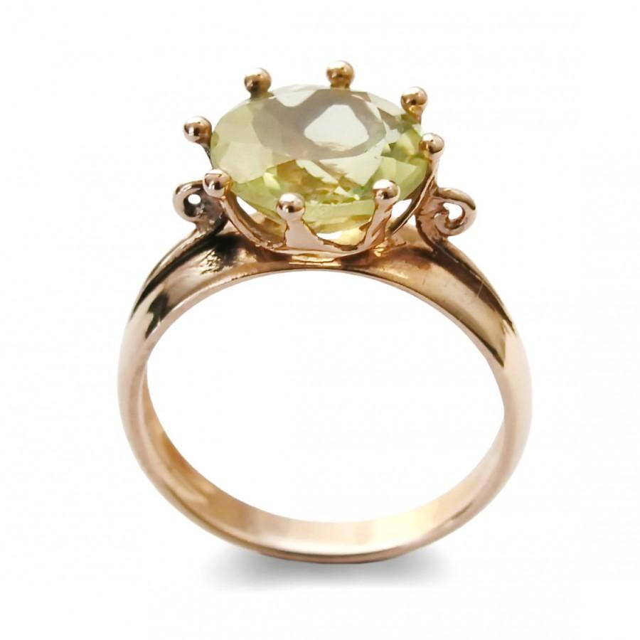 Wedding - Green stone Engagement Ring, Large statement ring,14K gold ring, For woman, Green quartz ring, Rose gold ring, gemstone ring, everyday ring