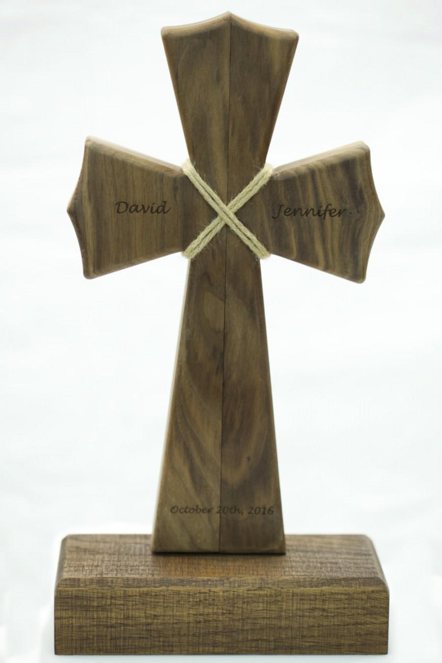 Hochzeit - Unity Cross ® Solid Black Walnut with Laser Engraved Names