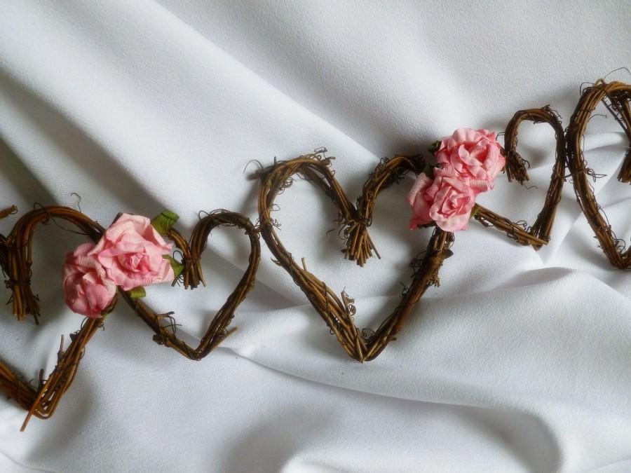 Wedding - Valentine's Day Decor, Rustic Chic Wedding Bridal Shower, Grapevine & Roses Garland, 5ft