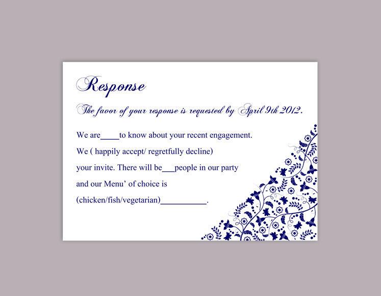 Wedding - DIY Wedding RSVP Template Editable Word File Instant Download Rsvp Template Printable RSVP Cards Navy Blue Rsvp Card Elegant Rsvp Card