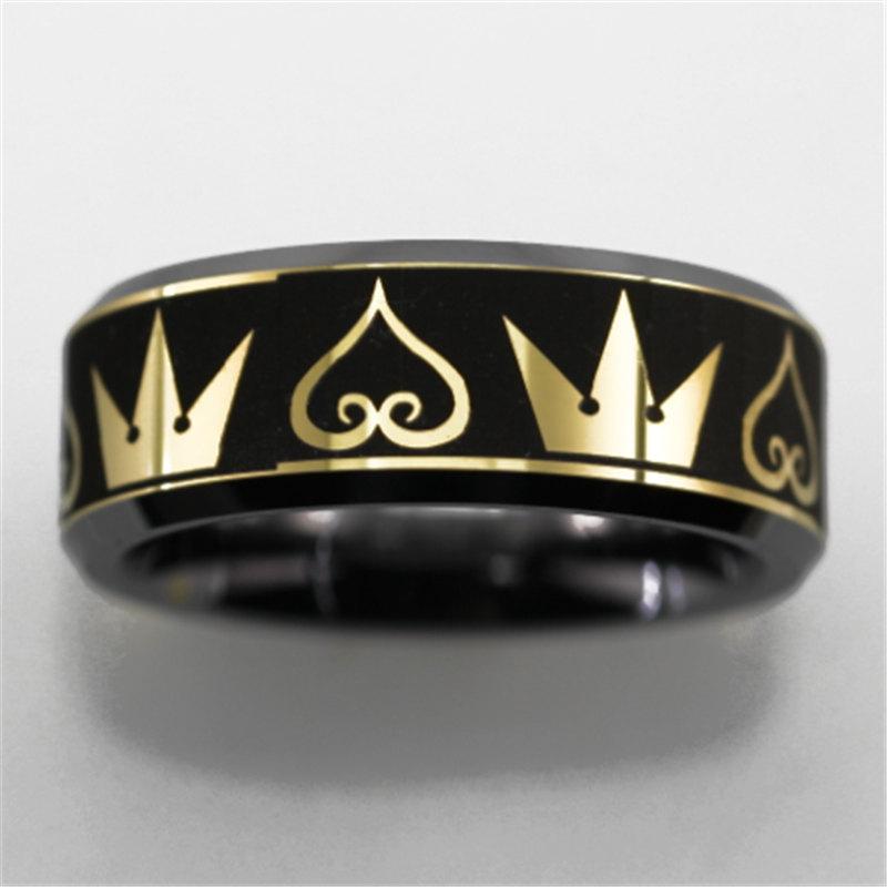 Свадьба - Free Engraving Top Quality Kingdom Hearts & Crowns Design Three Tone Colors Tungsten Ring Comfort Fit Design Men's Wedding Ring Promise Ring