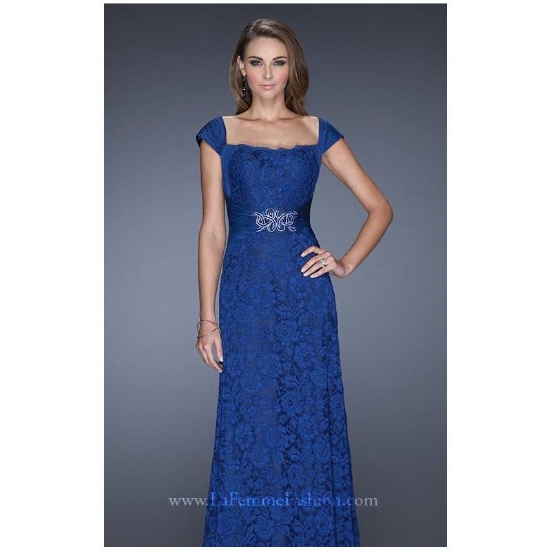 زفاف - Marine Blue Lace Ruched Gown by La Femme - Color Your Classy Wardrobe