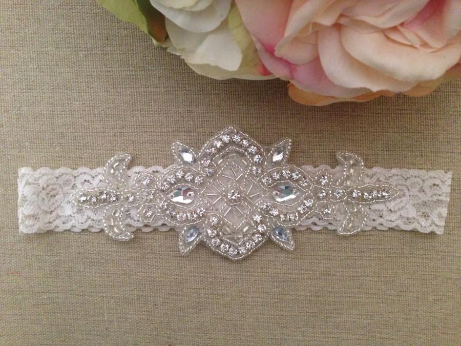 Wedding - Wedding Garter - Bridal Garter - Crystal Rhinestone Garter on Ivory Lace