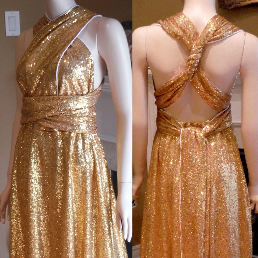 Wedding - Gold sequin bridesmaid dress, convertible bridesmaid dress, infinite bridesmaid dress, gold sequin dress