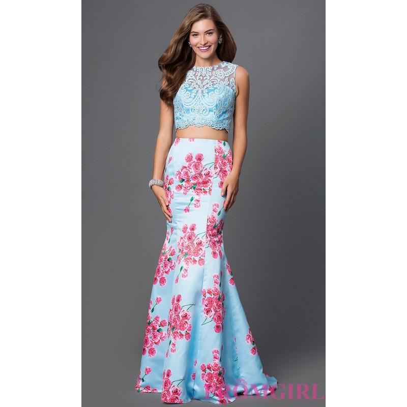 زفاف - Blush Floor Length Two Piece Dress with Lace Top and Print Skirt - Discount Evening Dresses 