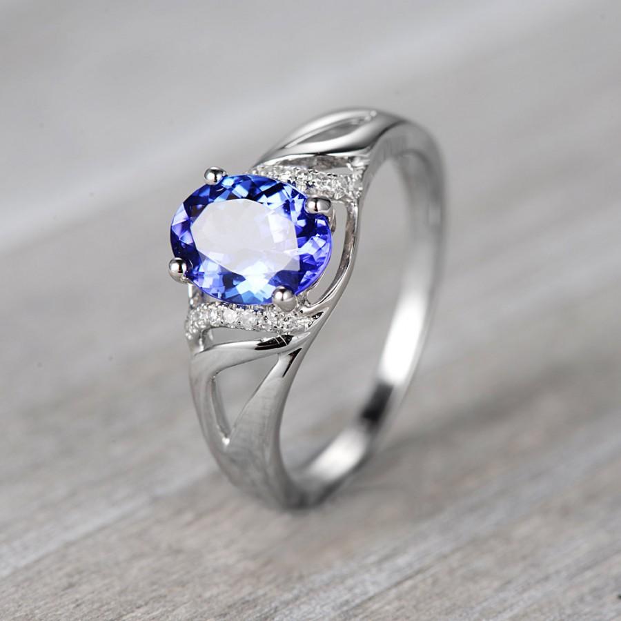 Hochzeit - Tanzanite Engagement Ring,14k White Gold Ring,Tanzanite Diamond Ring,Tanzanite Wedding Ring,Tanzanite Eternity Ring,Tanzanite Solitaire Ring