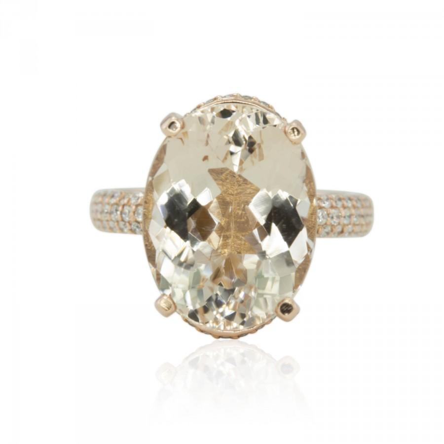 Hochzeit - Rose Gold Morganite Ring, Diamonds on the Prongs Morganite Engagement Ring, Diamond Halo Engagement, Oval Morganite Statement Ring - LS3647