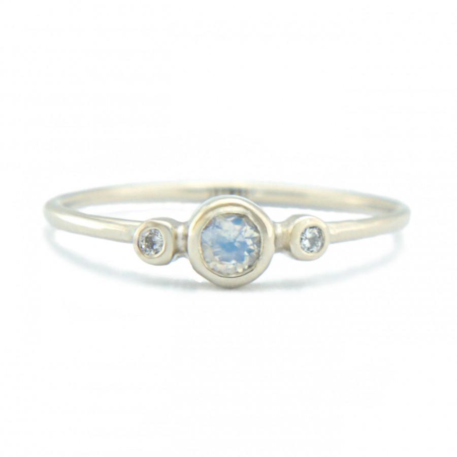 Hochzeit - Moonstone and Diamond Ring 14k White Gold Natural Moonstone Diamond Gold Ring Made in Your Size Blue Moonstone Engagement Ring