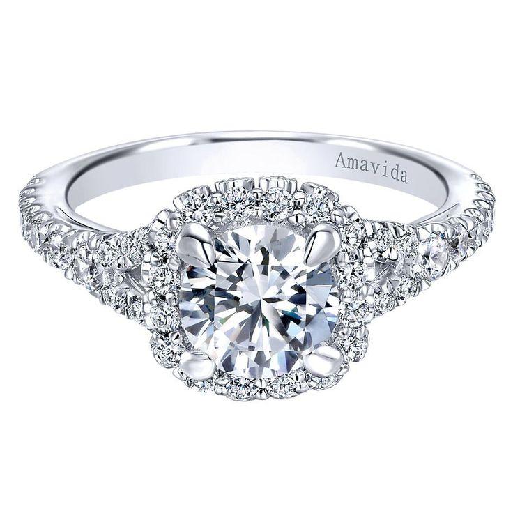 Hochzeit - 14k White Gold Diamond Halo Engagement Ring By Gabriel & Co