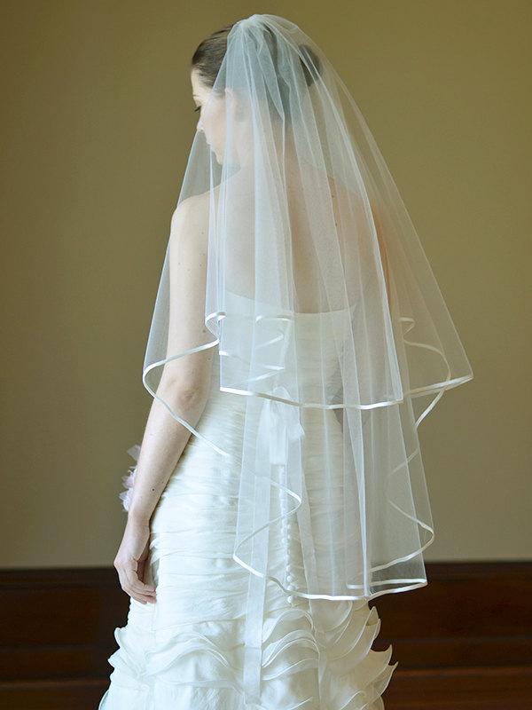 زفاف - Satin veil, satin edge wedding veil, two tier veil with 5mm satin edging, satin binding, blusher veil, blusher satin veil