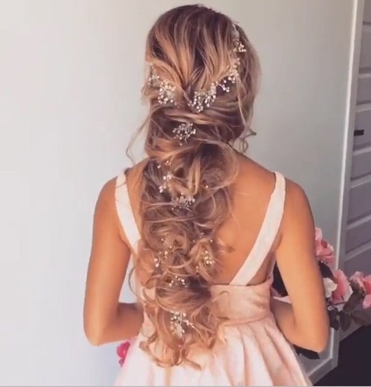 زفاف - Extra Long Bridal Hair Vine Swarovski Crystals & Pearls