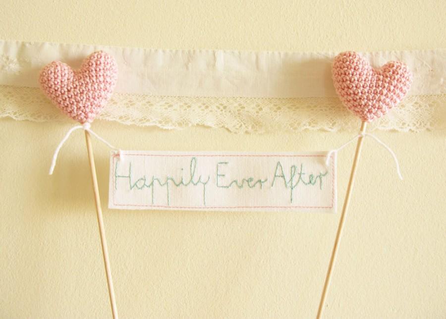Mariage - Wedding Cake Topper, Happily Ever After, Cake Banner, Pink Cake Decor, Wedding Topper