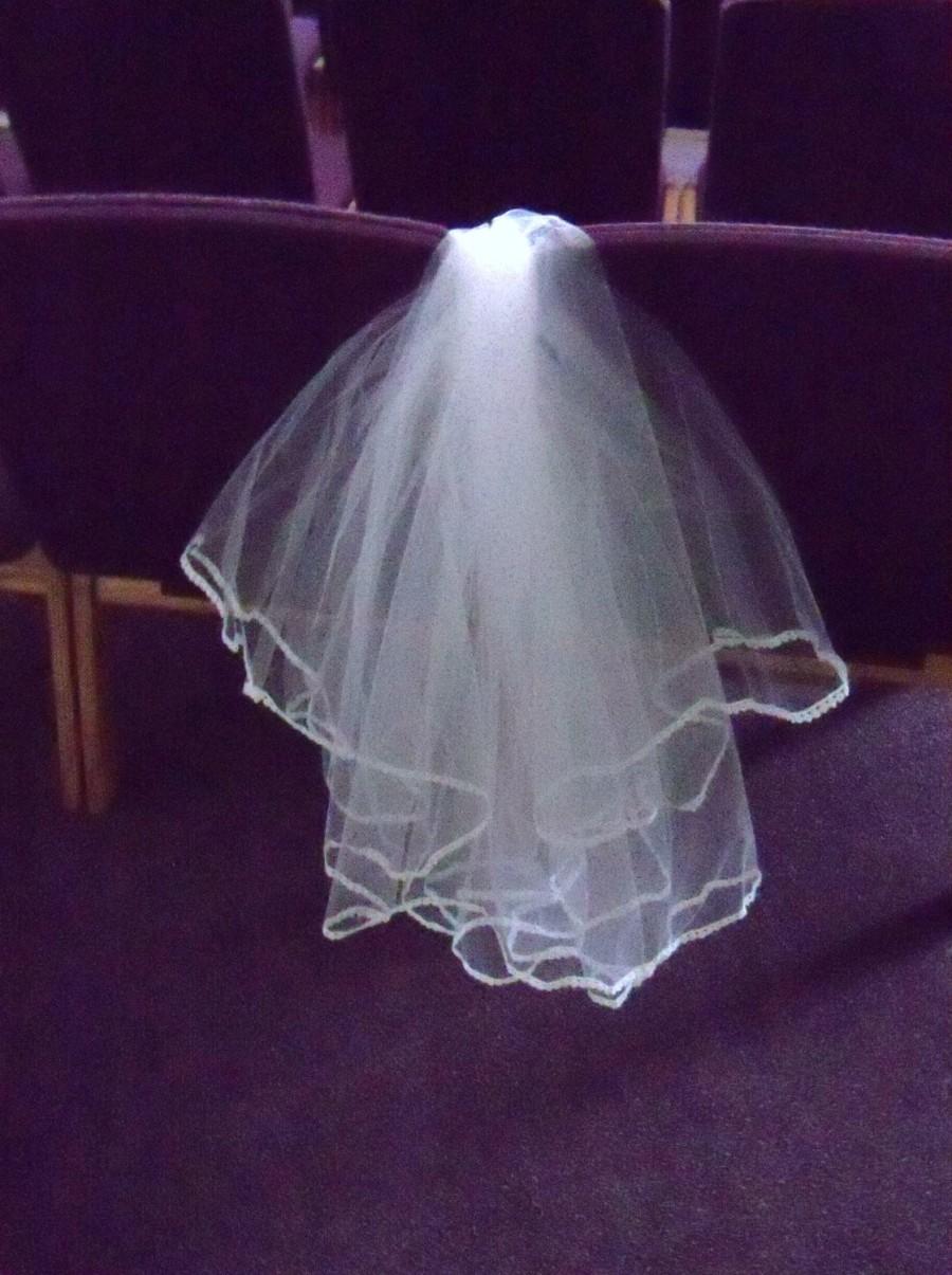 زفاف - Handmade Bridal Veil Lace Edge Two Layer Wedding Bride First Communion