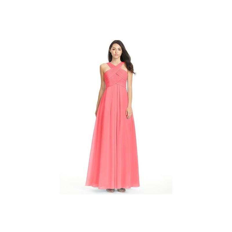 Hochzeit - Watermelon Azazie Kaleigh - Floor Length Back Zip Chiffon V Neck Dress - The Various Bridesmaids Store