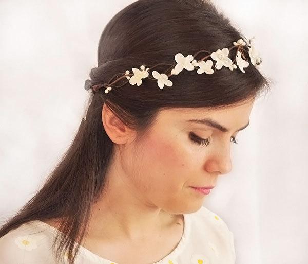 Свадьба - white head wreath. Wedding flower crown, Hair floral crown, Wedding Hairpiece, Rustic Head Wreath, wedding Accessories
