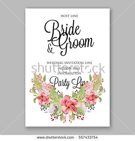 Hochzeit - Alstroemeria Wedding Invitation tropical floral printable template. Bridal Shower bouquet privet berries, vector flower, illustration in vintage watercolor style