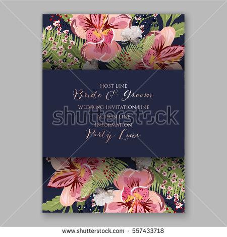 Свадьба - Alstroemeria Wedding Invitation tropical floral printable template. Bridal Shower bouquet privet berries, vector flower, illustration in vintage watercolor style