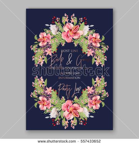 Hochzeit - Alstroemeria Wedding Invitation tropical floral printable template. Bridal Shower bouquet privet berries, vector flower, illustration in vintage watercolor style