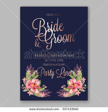 Wedding - Alstroemeria Wedding Invitation tropical floral printable template. Bridal Shower bouquet privet berries, vector flower, illustration in vintage watercolor style