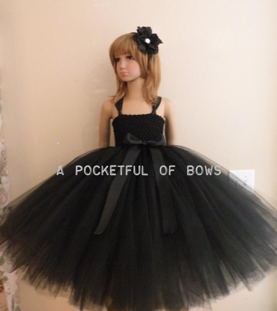 Mariage - Black Flower Girl Dress, Long Black Tutu Dress, Black Formal Dress Girls