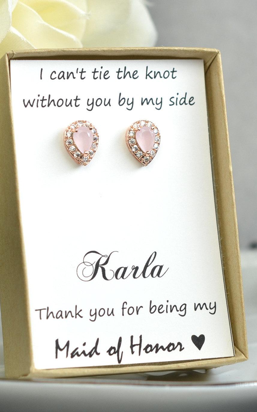 Mariage - Blush pink,Opal Pink,Bridesmaids Earrings,Personalized Bridesmaids Gift,Crystal Stud Earrings, Bridesmaids Studs, Bridesmaids Gifts & cards