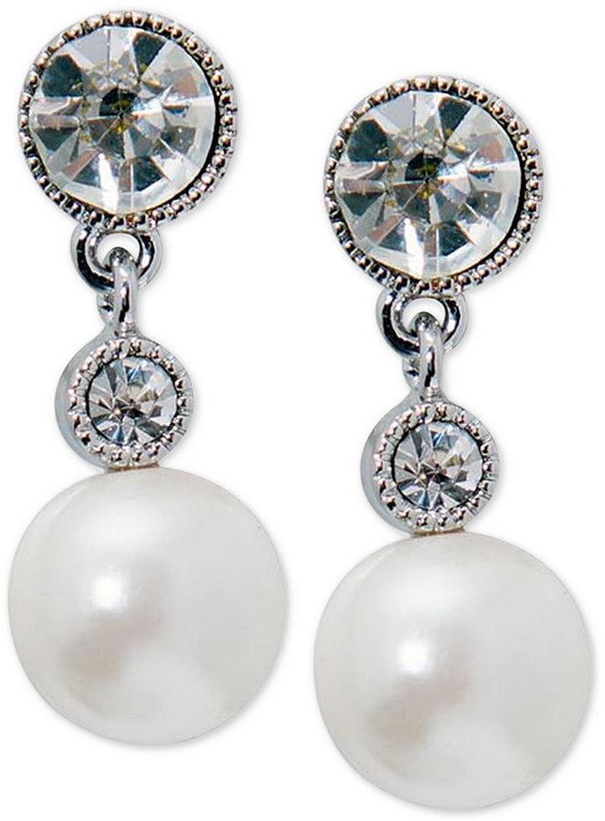 زفاف - Lauren Ralph Lauren Silver-Tone Imitation Pearl and Crystal Drop Earrings