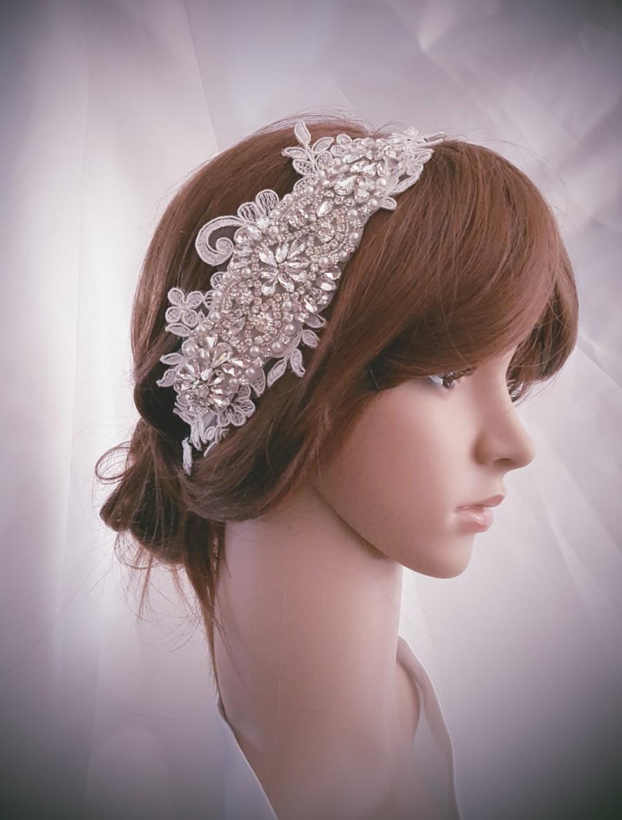 زفاف - Weddings, Crystal headband, Silver Wedding headband, Rhinestone headband, Lace headband, Bridal headpiece, Hair Accessories