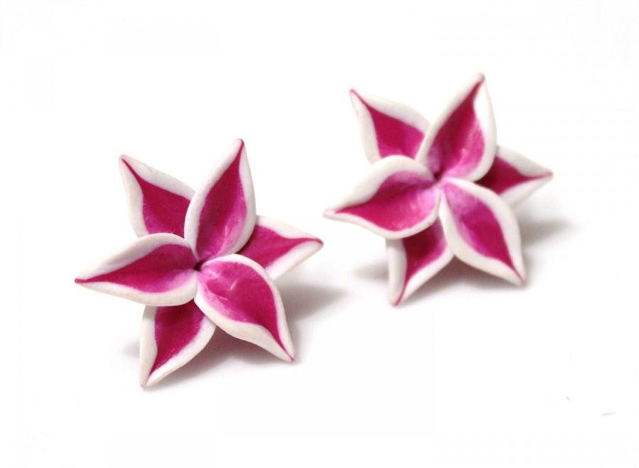 Wedding - Stargazer lily Tiger Lily Earrings, Lily Jewelry, Small Flower Stud Earrings, Pink Lily Stud Earrings, Wedding, Bridesmaids Earrings, Pink