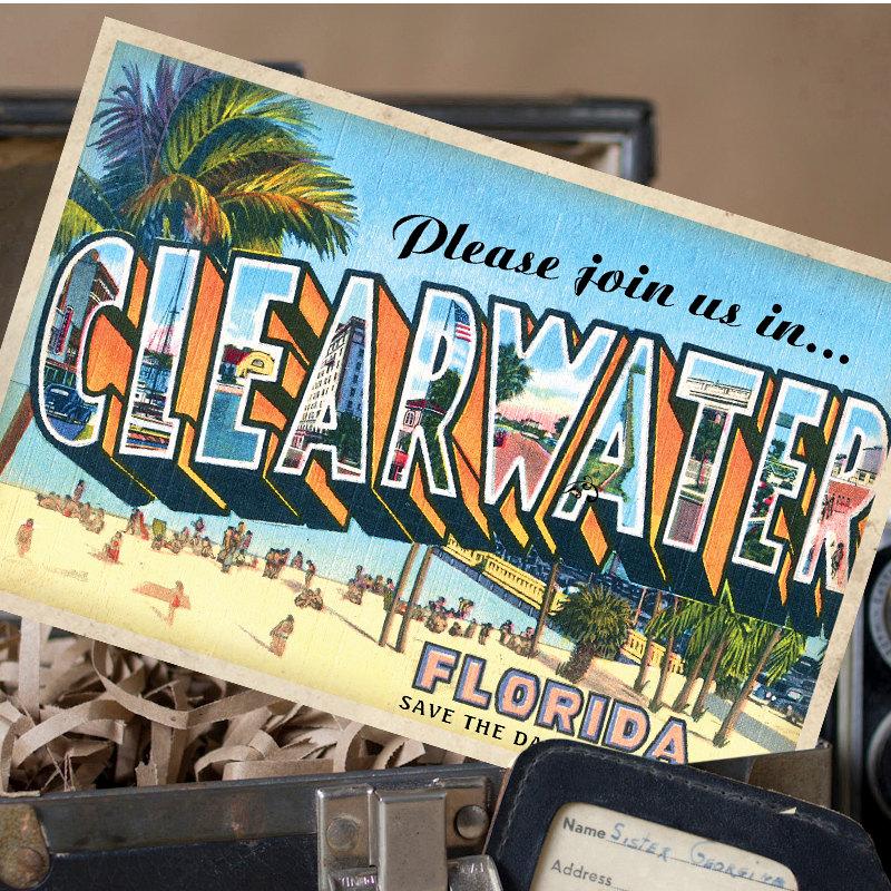 زفاف - Vintage Large Letter Postcard Save the Date  (Florida) - Design Fee