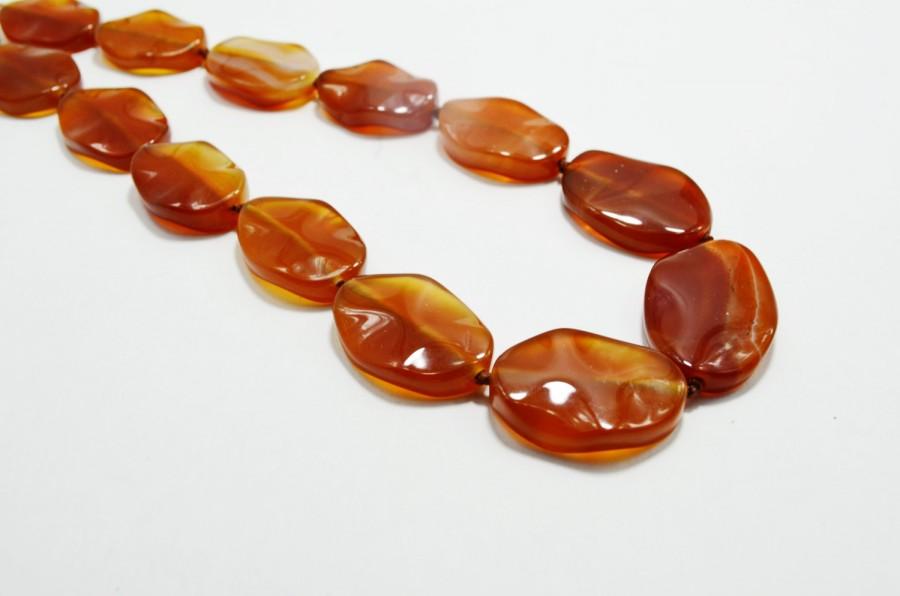 Wedding - Ginger Agate Statement Big Bead Modern Chunky Necklace, Big Bold Natural Gemstone Beaded Holiday Fashion Necklace, Valentine's Gift for her