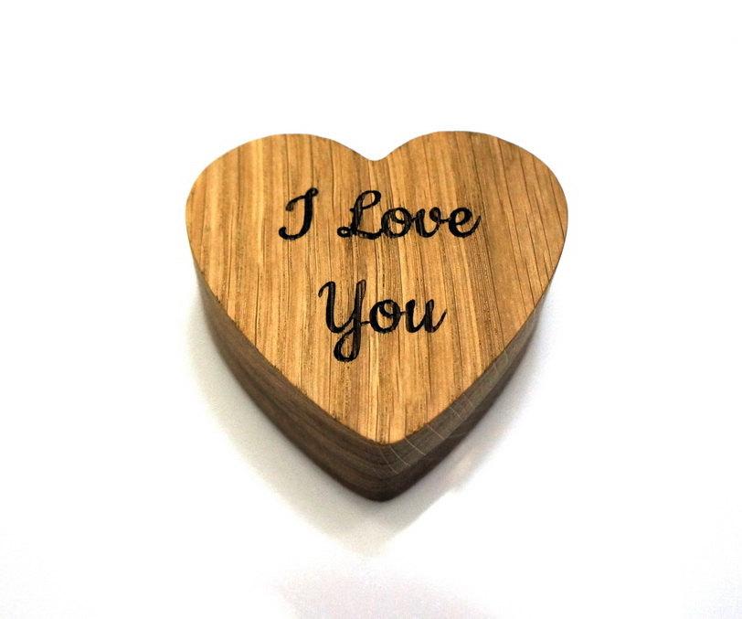 Mariage - Wooden Heart Shaped Box Custom I Love You Gift Box Valentines Gift Personalized Ring Box Wedding Ring Bearer Box Rustic Wedding Best Selling