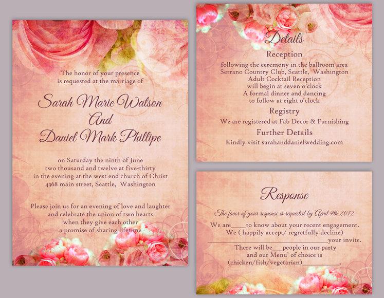 Свадьба - DIY Rustic Wedding Invitation Template Set Editable Word File Download Printable Invitation Boho Wedding Invitation Peonies Invitation