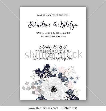 Hochzeit - Wedding Invitation Floral Bridal Shower Invitation Wreath with pink flowers Anemone, Peony, wild privet berry, vector floral illustration in vintage watercolor style