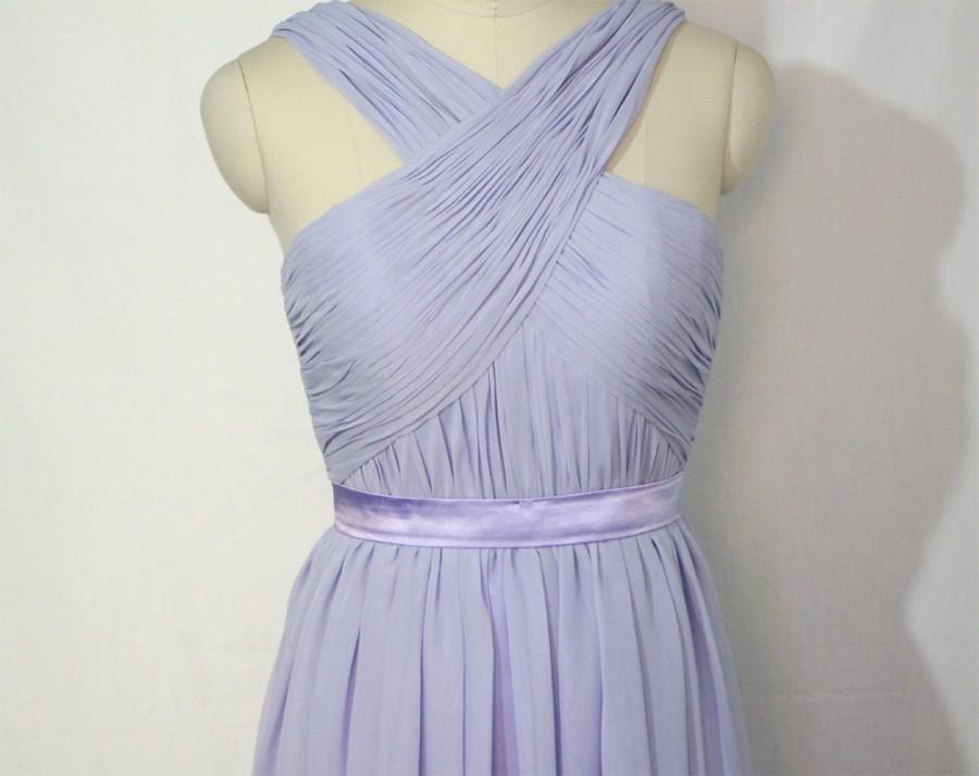 Hochzeit - Lavender Bridesmaid Dress Long Chiffon Crossed Bridesmaid Dress-Custom Dress