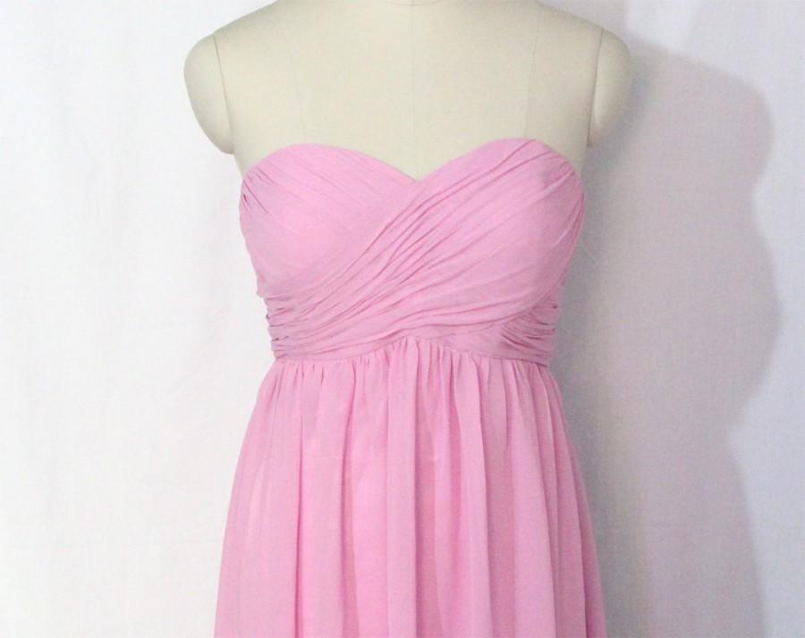 Свадьба - Pink Strapless Bridesmaid Dress Short Chiffon Sweetheart Bridesmaid Dress-Custom Dress