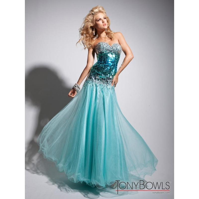 Wedding - Tony Bowls Paris 113753 Water Blue Multi Illusion Prom Dress - Cheap Discount Evening Gowns