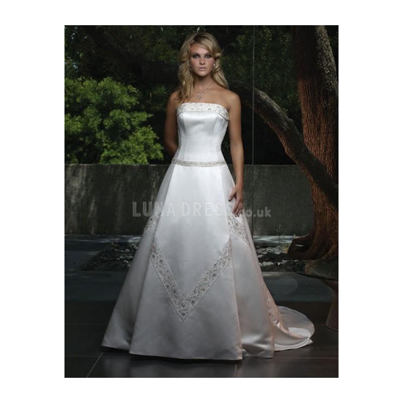 زفاف - Strapless A line Elastic Satin Natural Waist Sleeveless Timeless Wedding Dresses - Compelling Wedding Dresses