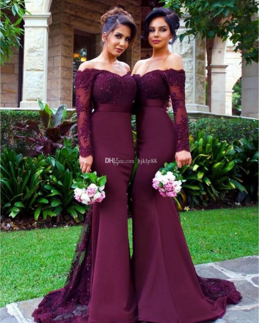 زفاف - 2017 New Mermaid Bridesmaid Dresses Elegant Bridesmaid Dress Wedding Guest Dress Long Sleeve Evening Party Dresses Cheap Dress Lace New Online with $125.72/Piece on Hjklp88's Store 