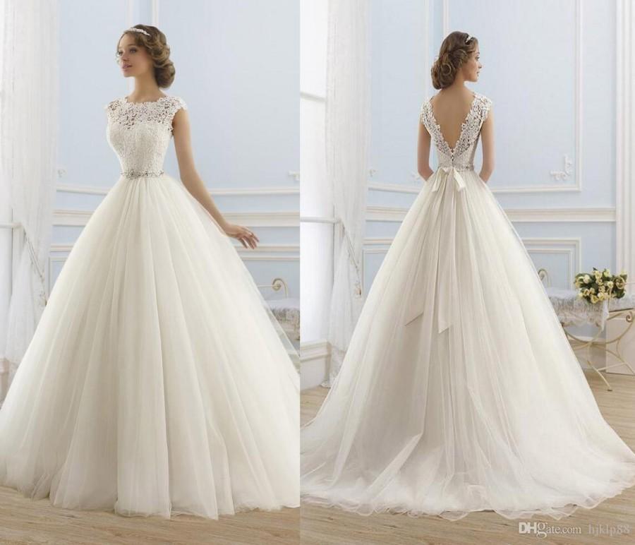 Wedding - Perfect 2017 New Cap Sleeve Jewel Neck A-Line Wedding Dresses Illusion Tulle Appliques Lace Vintage Wedding Dress Beaded Sash Bridal Gowns Lace Luxury Illusion Online with $154.29/Piece on Hjklp88's Store 