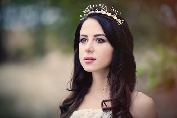 Hochzeit - Gold leaves tiara Fall Crystal bridal crown Gold wedding head piece Fairy Princess crown Gold Leaf Headband Greek Goddess