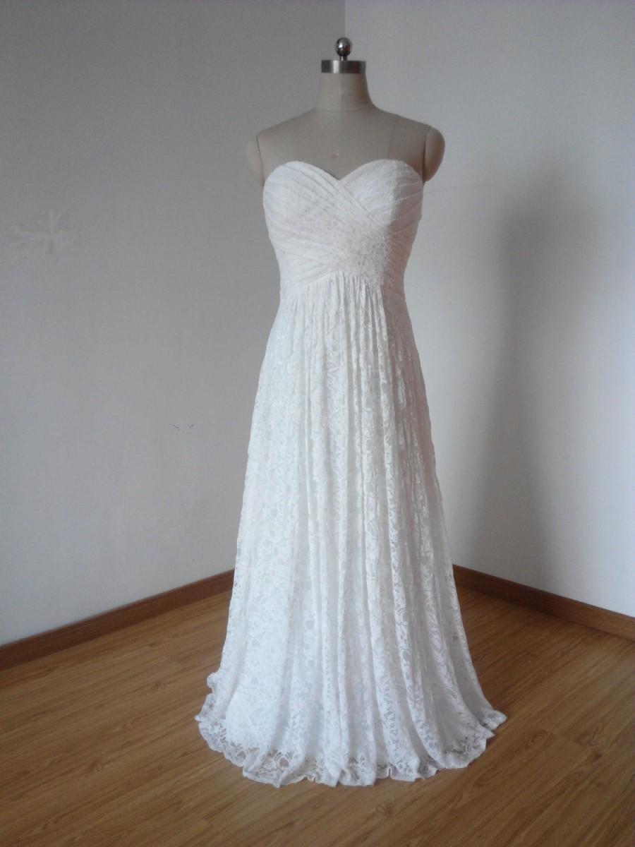 Wedding - Lace-up Back Sweetheart Ivory Lace Long Bridesmaid Dress, Cheap Ivory Lace Long Wedding Dress