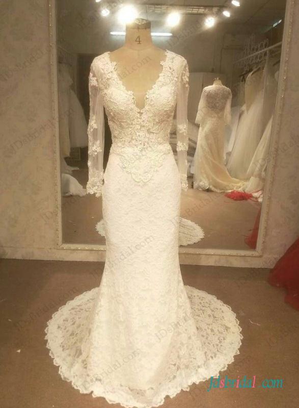 Mariage - H1262 Sexy open back long sleeved lace mermaid wedding dress