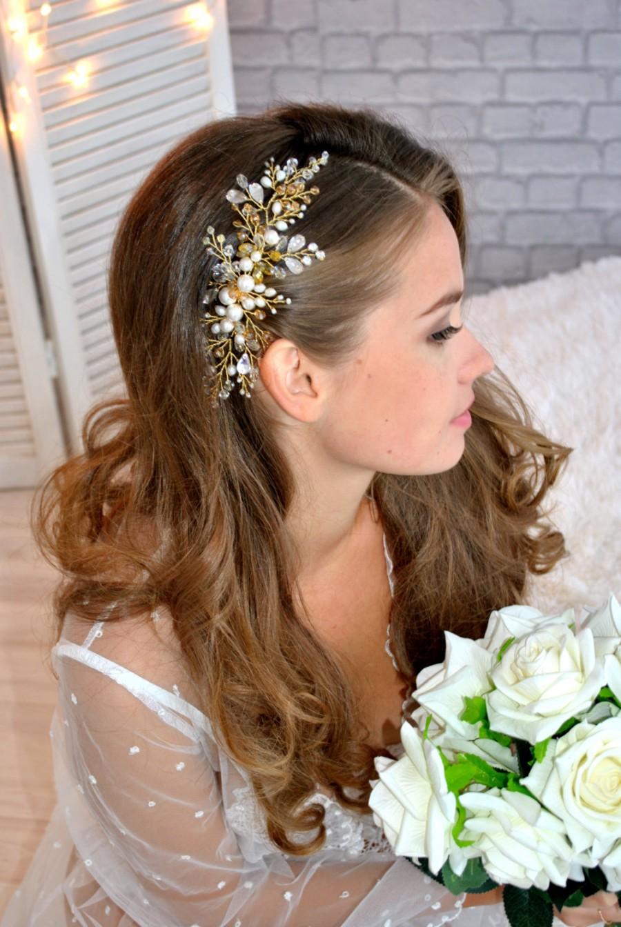 Wedding - Bridal Hair Vine, Bridal Hair Comb, Gold Hair Vine, Wedding Hair Vine, Bridal Headpiece, Pearl Hair Piece, Wedding Headpiece, Hair Accessory