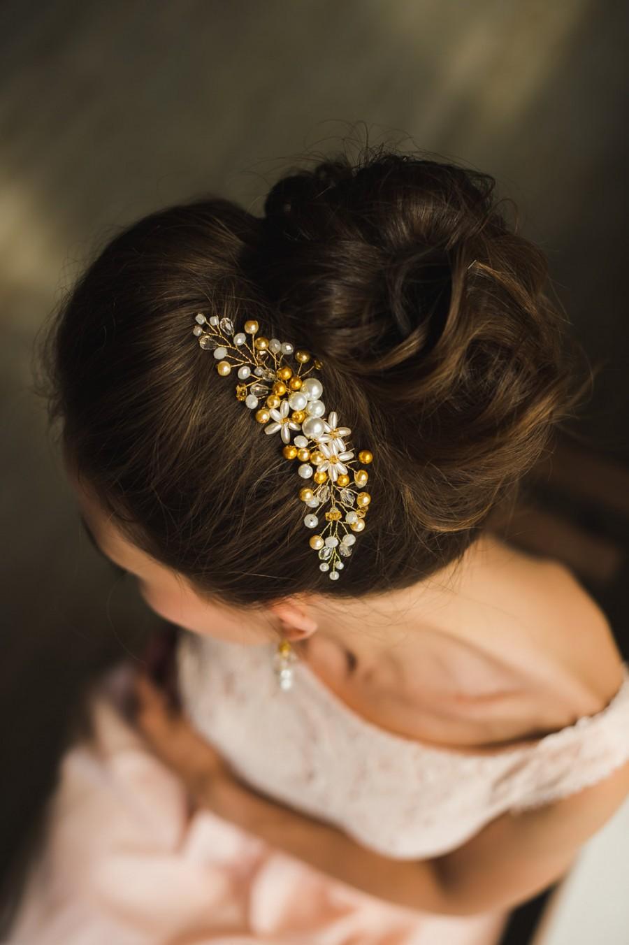 Hochzeit - bridal hair comb gold bridal comb swarovski pearl comb bridal headpiece wedding hair comb hair accessories bridal hairpiece bridal hair comb