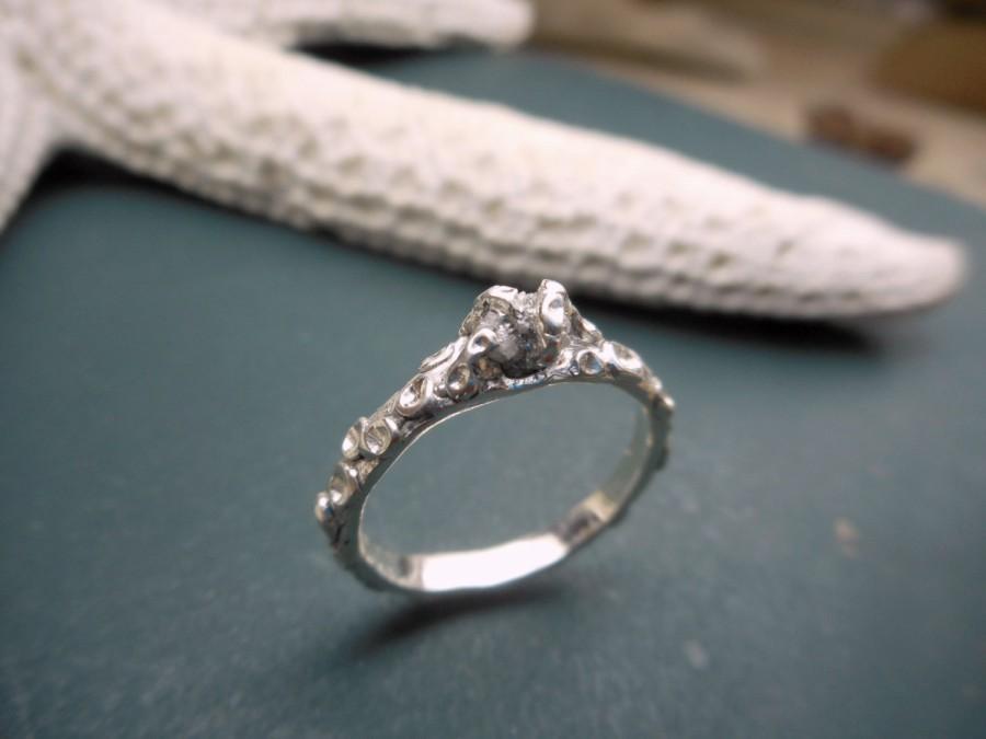 Hochzeit - Squid Tentacle .20 CT (1/5 CT) Rough Diamond Engagement Ring Handmade Sterling Silver Octopus Arms Sea Creature Ocean Lover Beach Wedding