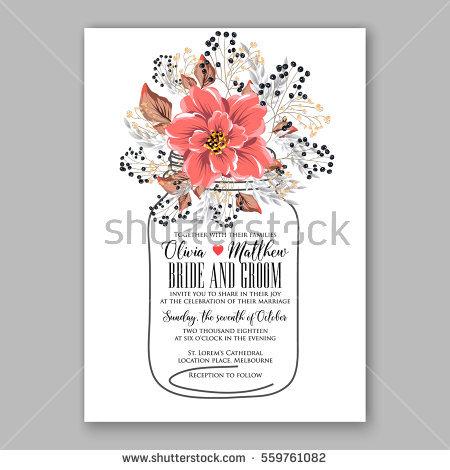 Mariage - Wedding Invitation Floral Bridal Shower Invitation Wreath with pink flowers Anemone, Peony, wild privet berry, vector floral illustration in vintage watercolor style