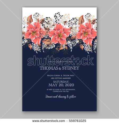 Hochzeit - Wedding Invitation Floral Bridal Shower Invitation Wreath with pink flowers Anemone, Peony, wild privet berry, vector floral illustration in vintage watercolor style